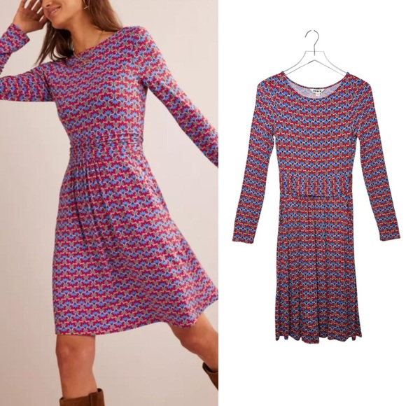 BODEN Abigail Long Sleeve Knit Jersey Women’s Geo Print Dress Sz 2 Regular - Picture 1 of 10